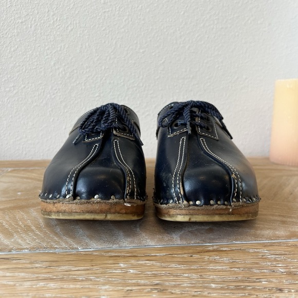Bastad Original Leather Swedish Clogs Blue Tie Size 36 Cottage Core European - Picture 4 of 11